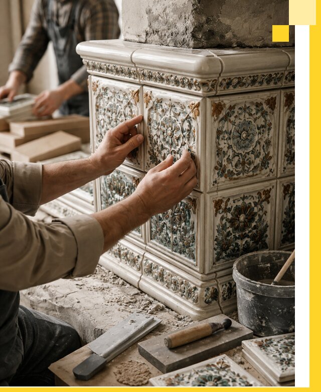 Изразцовые камины под ключ в Магадане: проект и монтаж