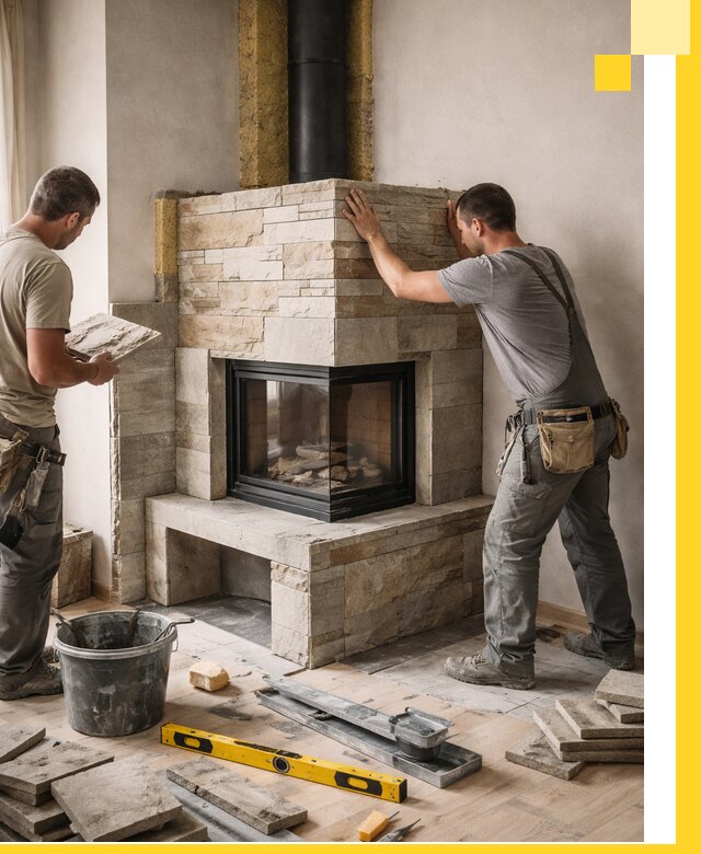 Угловые камины под ключ проект, монтаж и отделка в Магадане