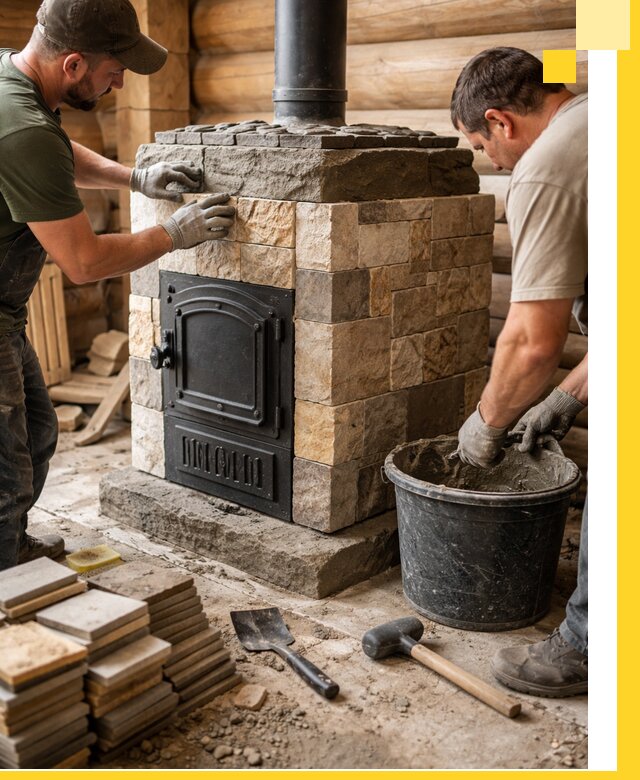 Облицовка банной печи под ключ в Магадане: камень и плитка