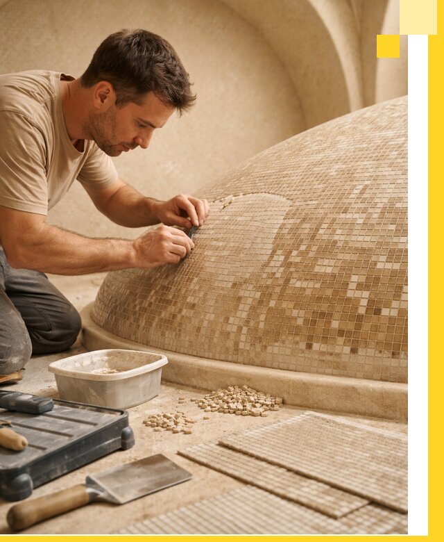 Профессиональная укладка мозаики для хамама под ключ в Магадане